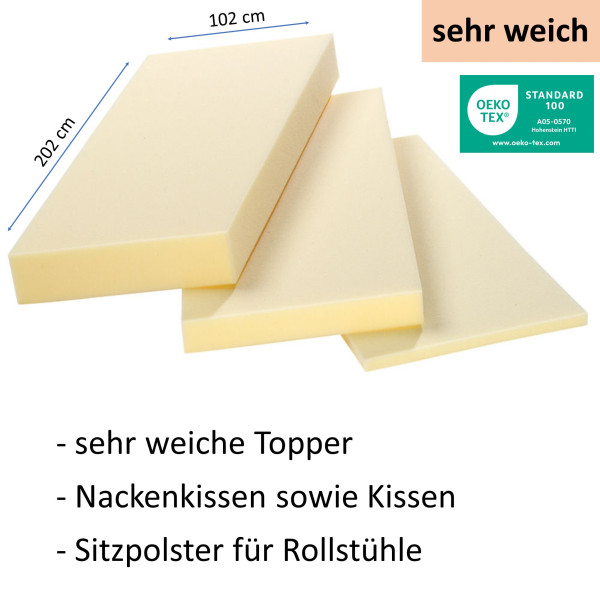 Visco Schaumstoff RG 5020 202x102cm o. 202x142cm Stärke 2-12cm / sehr weich